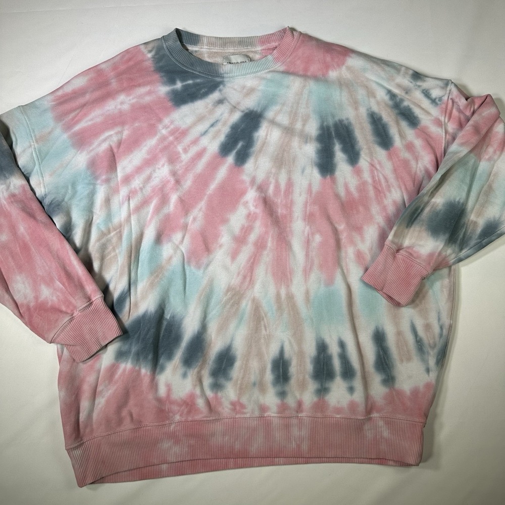 American Eagle Oversized Sweatshirt Women Large Pink Blue Tie Dye Jegging Fit